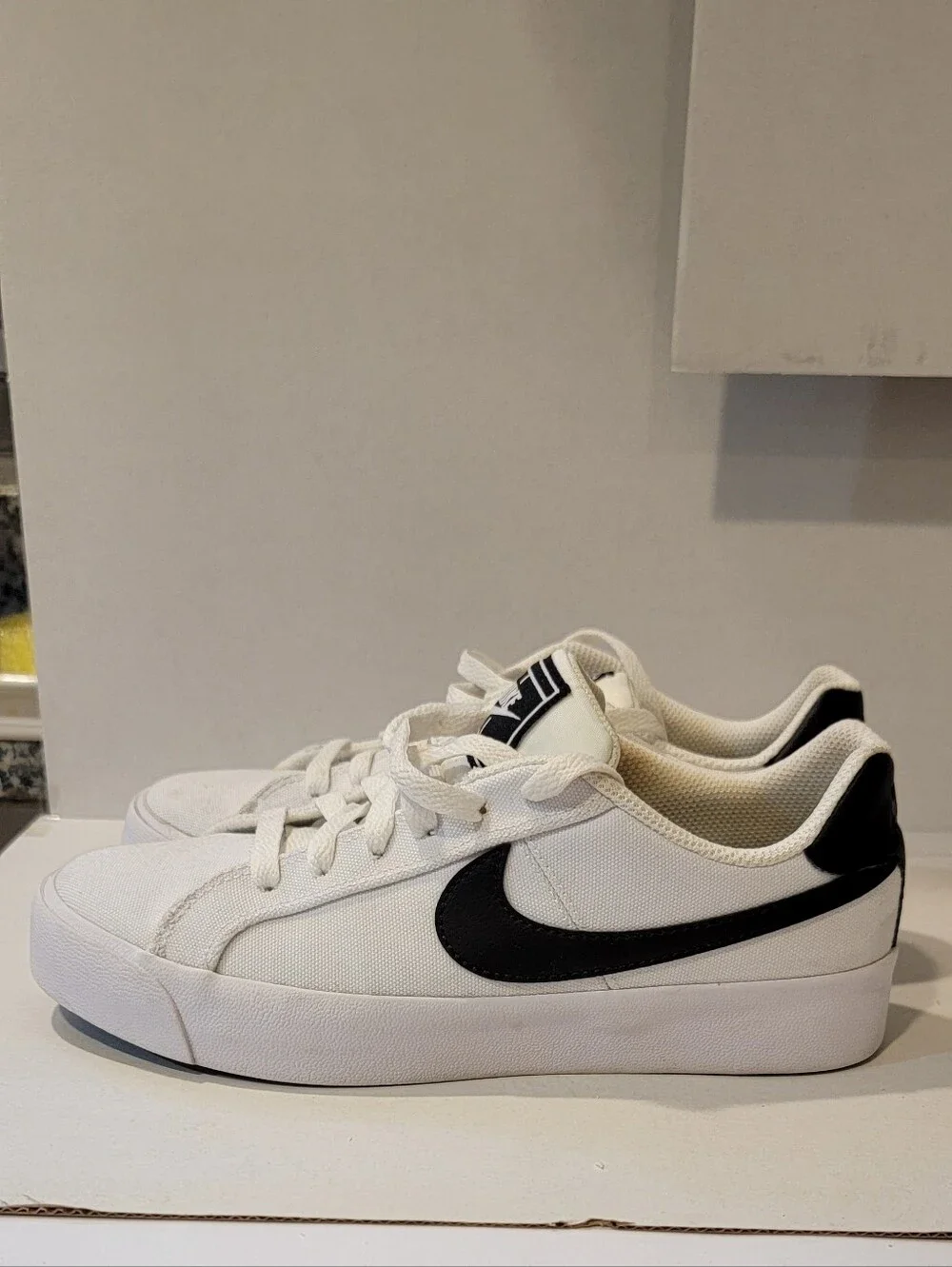 Nike White and Black Court Royale AC Sneakers with Black Swoosh